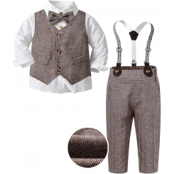 Нарядный комплект для мальчика: рубашка с бабочкой и брюки с подтяжками