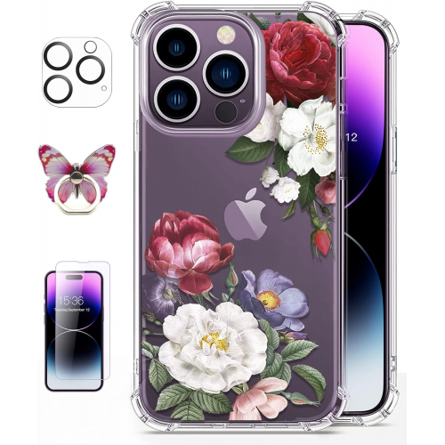 Комплект RoseParrot для iPhone 15 Pro Max — чехол, стекло, кольцо-держатель, ремешок и водонепроницаемый чехол