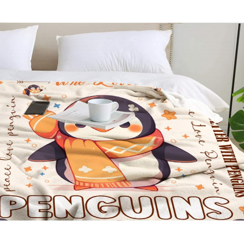 Плед с изображением пингвинов — мягкий и уютный фланелевый плед для детей и взрослых, 100*130 