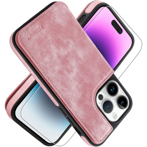 Чехол-книжка для iPhone 15 Pro Max из веган-кожи с отделением для карт, магнитной застёжкой и плотной пленкой (розовый)