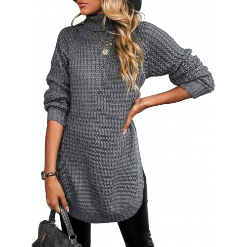 Женский тёплый вязаный свитер с высоким воротом из акрила с текстурной вязкой и длинными рукавами