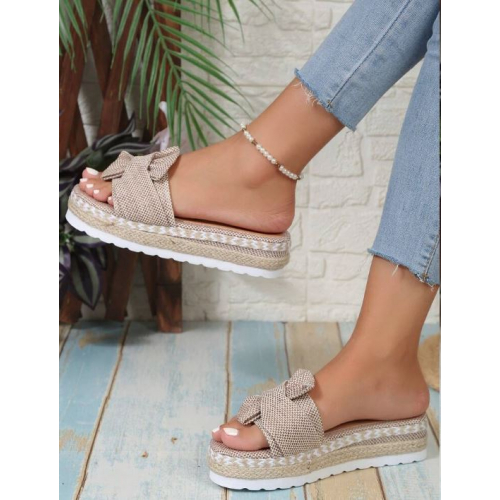 Женские легкие тапочки на платформе с бантом