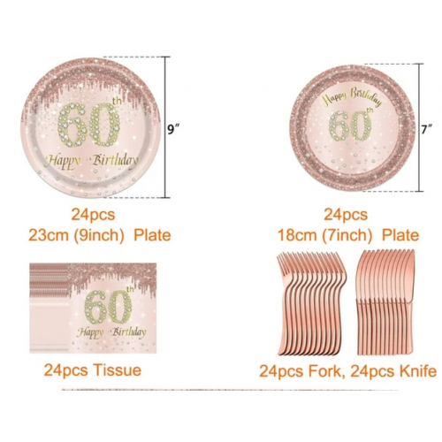 Набор одноразовой посуды для вечеринки на 24 персоны, 60 лет