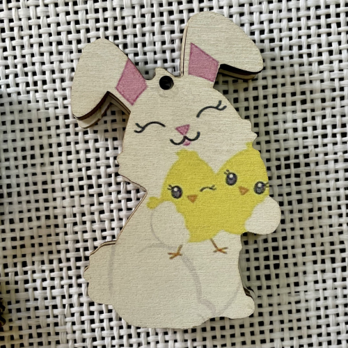 Деревянный пасхальный декор, зайка с цыплятами