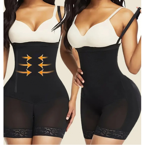 Утягивающие шорты с высокой талией и кружевной отделкой на молнии