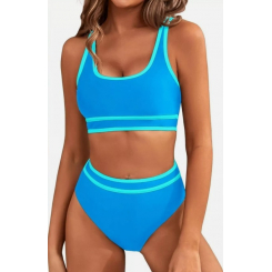  Женский синий купальный костюм с высокой талией