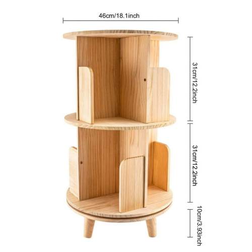 Fichiouy Wood 2-х уровневая напольная вращающаяся на 360 градусов книжная полка для спальни, гостиной, офиса