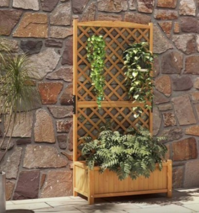 Деревянная грядка с решёткой для вьющихся растений из натуральной пихты