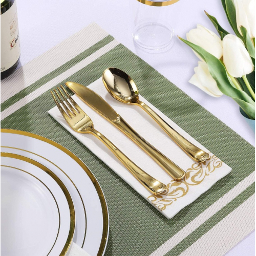 Одноразовый набор посуды на 40 персон, пластиковая сервировка с эффектом фарфора