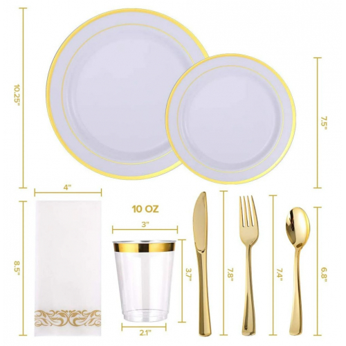 Одноразовый набор посуды на 40 персон, пластиковая сервировка с эффектом фарфора