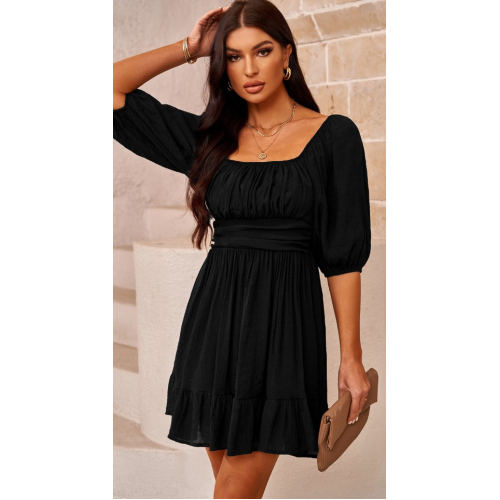 Черное плиссированное мини-платье с открытой спиной и бантом