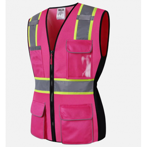 Жилет сигнальный, розово-чёрный, с молнией и карманами