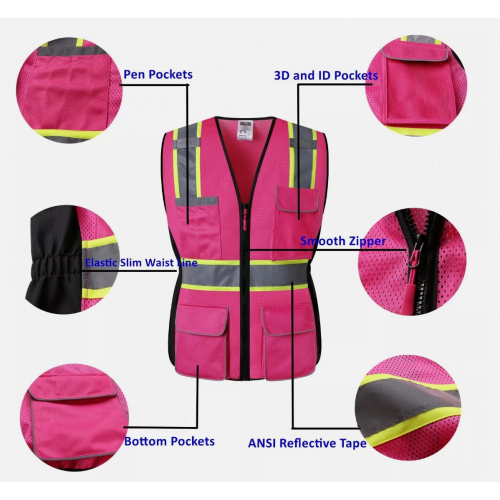 Жилет сигнальный, розово-чёрный, с молнией и карманами
