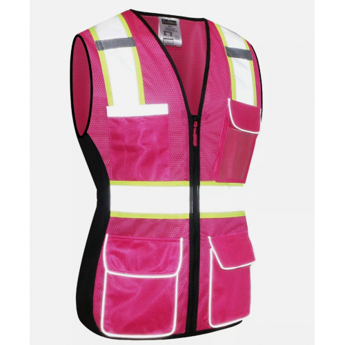 Жилет сигнальный, розово-чёрный, с молнией и карманами