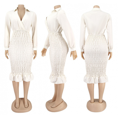 Женское платье с V-образным вырезом и длинными рукавами