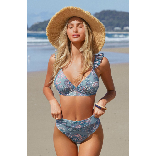 Винтажный купальник с V-образным бралеттом и плавками с высокой талией