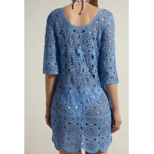 Вязаное крючком пляжное платье цвета морской волны