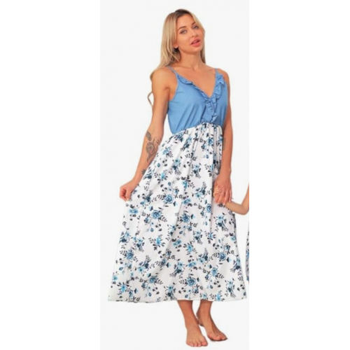 Летнее женское платье с открытыми плечами и цветочным принтом