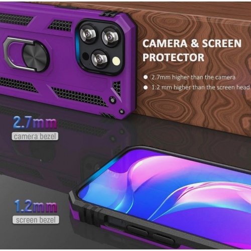 Противоударный чехол с кольцом-подставкой для iPhone 13 mini, двойная защита, серебристо-чёрный