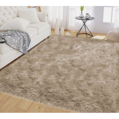 Мягкий ковёр из искусственной овчины бежевого цвета, размер 180 х 270