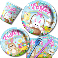 Комплект праздничной посуды для Пасхи с изображением зайцев и яиц