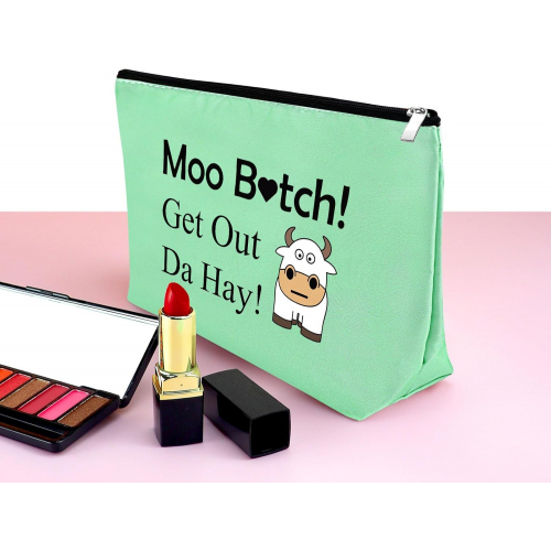 Косметичка с принтом коровы, льняная, 25×17 см