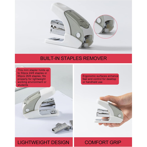 Мини-степлер — легкий, с вместимостью 20 листов, для офисных, школьных и повседневных задач, с скобами.