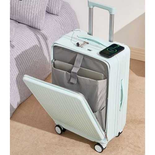 Стильный бирюзовый чемодан для ручной клади с USB-зарядкой и подстаканником