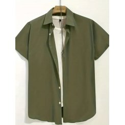 Стильная мужская рубашка с коротким рукавом в оливковом цвете