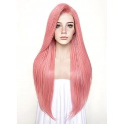 Пастельно-розовый прямой синтетический парик