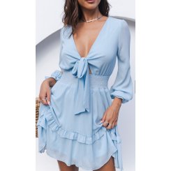 Голубое платье-беби-долл с многослойной юбкой и бантом