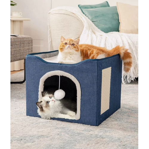 Домик трансформер двухэтажный с лежанкой, когтеточкой (синий)