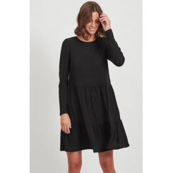 Черное мини-платье-смок с многослойной юбкой 