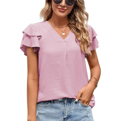 Женский свободный топ в однотонном цвете с рюшами на рукавах — удобная повседневная блузка для ежедневных прогулок и отдыха
