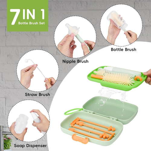 Набор для чистки дорожных бутылочек 7в1, со стойкой для сушки бутылочек