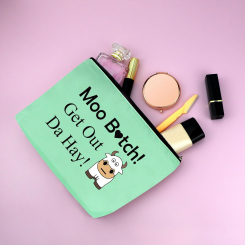 Косметичка с принтом коровы, льняная, 25×17 см