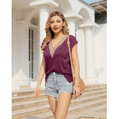 Женская летняя базовая футболка с коротким рукавом и V-образным вырезом