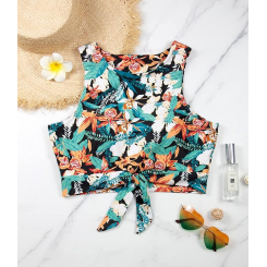 Топ для купальника Balasami с вырезами и завязкой на груди, высокий воротник, укороченная модель