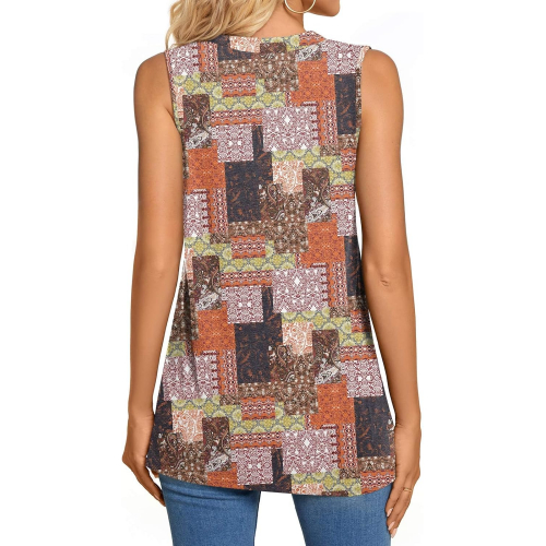 Женская блузка-туника BISHUIGE с воротником Henley, без рукавов, V-образный вырез, кнопки