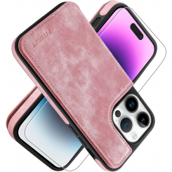 Чехол-книжка для iPhone 15 Pro Max из веган-кожи с отделением для карт, магнитной застёжкой и плотной пленкой (розовый)