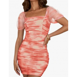 Мини-платье с квадратным вырезом и пышными рукавами Zesica