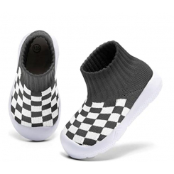 Детские носки-кеды с противоскользящей подошвой, серый клетчатый принт
