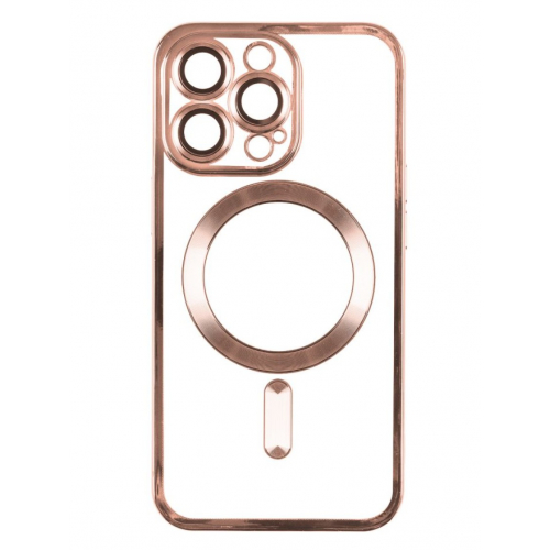 Чехол TPU Metallic с полной защитой камеры и поддержкой MagSafe для iPhone 15 Pro, цвет розовое золото