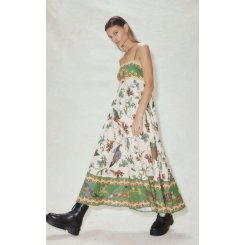 Платье макси с птичьим принтом и карманами