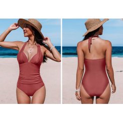Купальник с подкладкой и эффектом контроля талии, глубокий вырез
