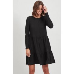 Черное мини-платье-смок с многослойной юбкой 