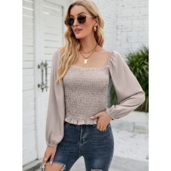 Женская шифоновая блузка с квадратным воротником и длинным рукавом