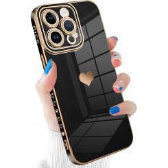 Чехол для iPhone 15 Pro  Max с узором в виде сердца, защитный мягкий TPU-чехол для женщин и девушек с полным покрытием камеры, чёрный