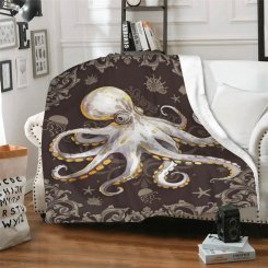 Флисовый плед с осьминогом — лёгкий и тёплый плед с принтом, из микрофланели, мягкий и компактный, подарок для детей и взрослых