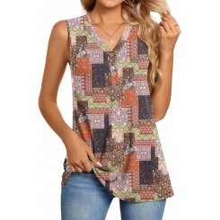 Женская блузка-туника BISHUIGE с воротником Henley, без рукавов, V-образный вырез, кнопки